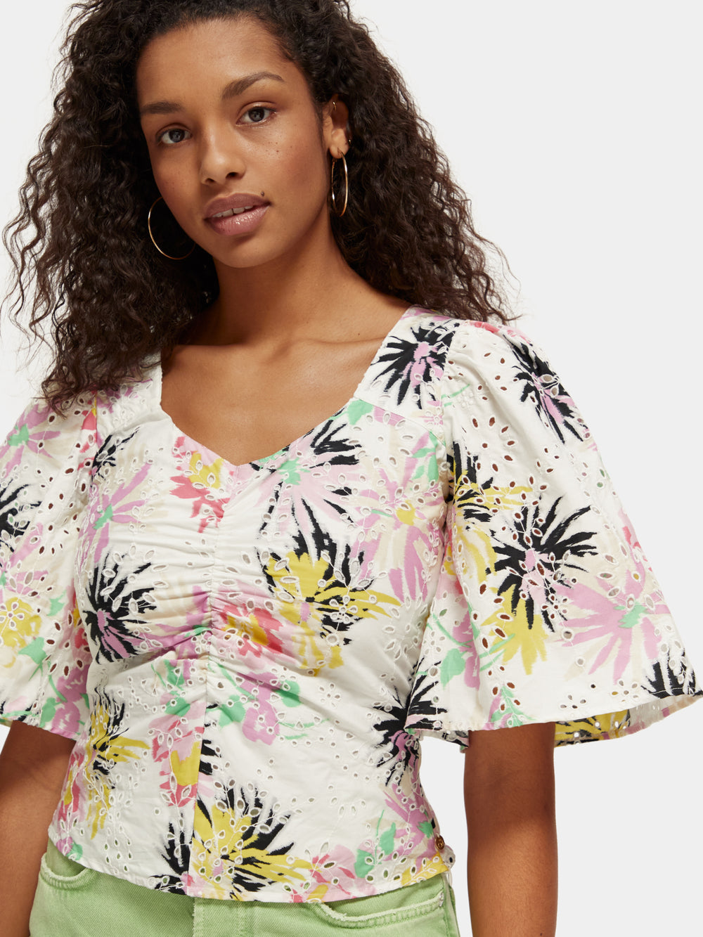 Ruched front flutter sleeve top - Scotch & Soda AU