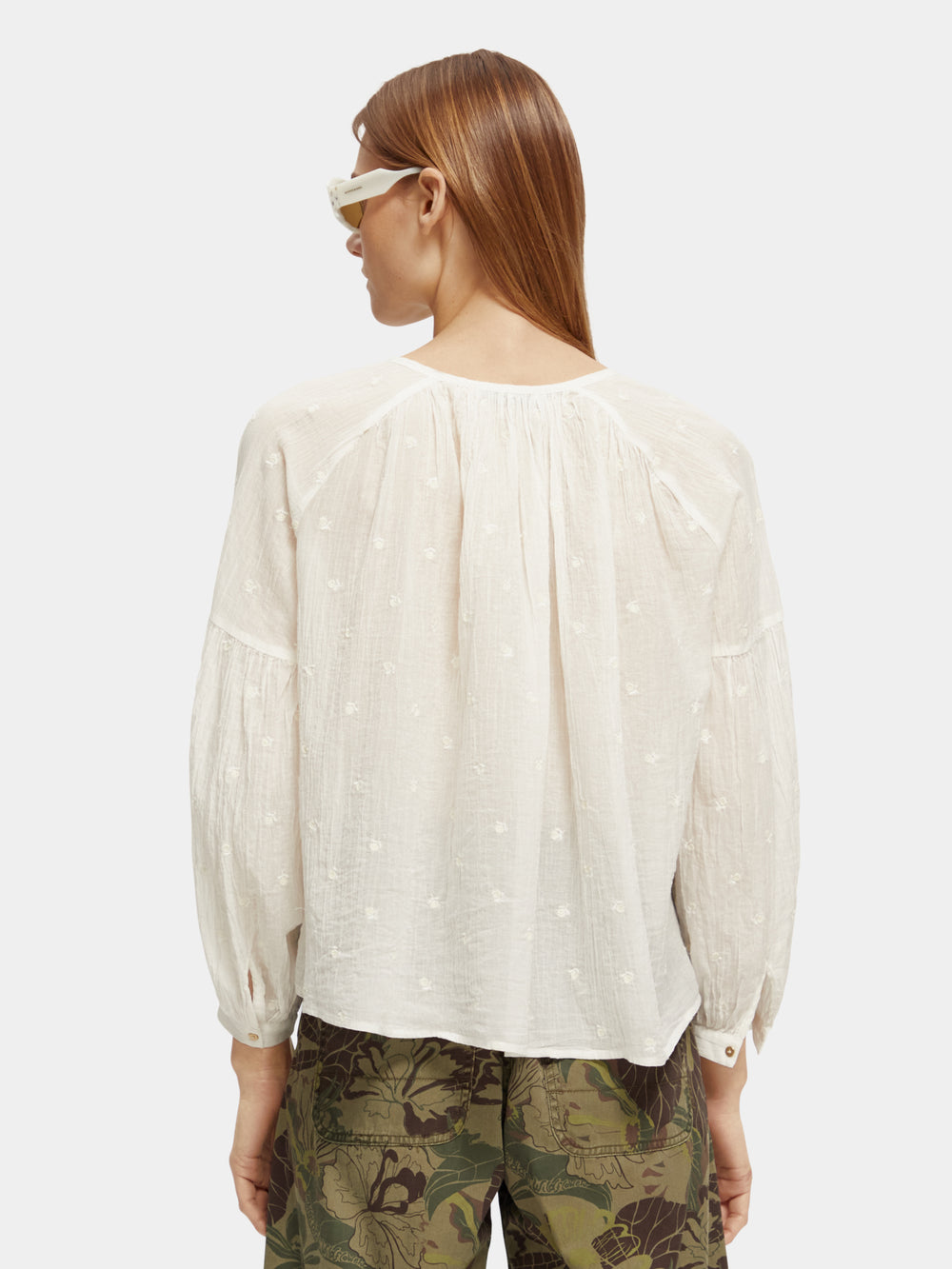 Voluminous popover top with allover embroidery - Scotch & Soda AU