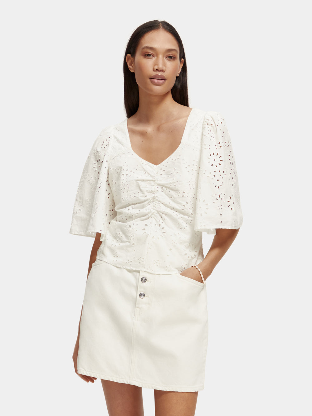 Scotch and Soda Ruched Front Flutter Sleeve