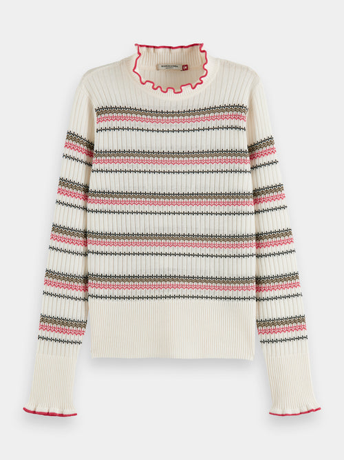 Fair isle striped smocked-neck sweater - Scotch & Soda AU