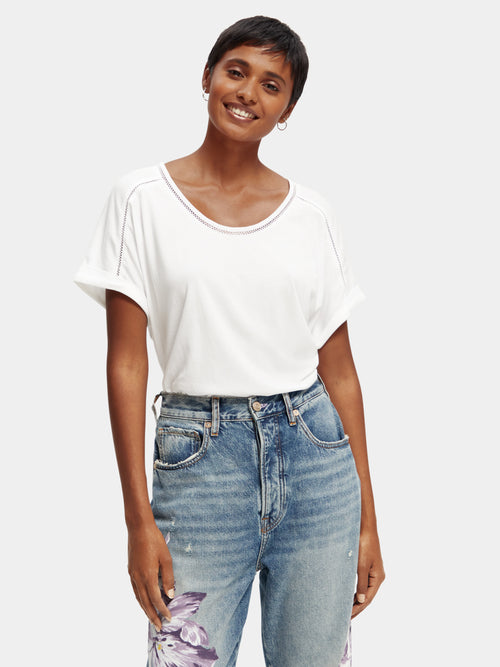 Relaxed fit scoop-neck ladder tape T-shirt - Scotch & Soda AU
