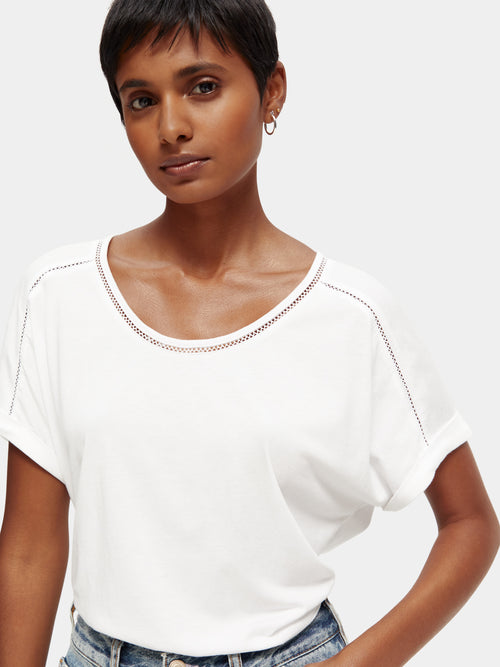 Relaxed fit scoop-neck ladder tape T-shirt - Scotch & Soda AU