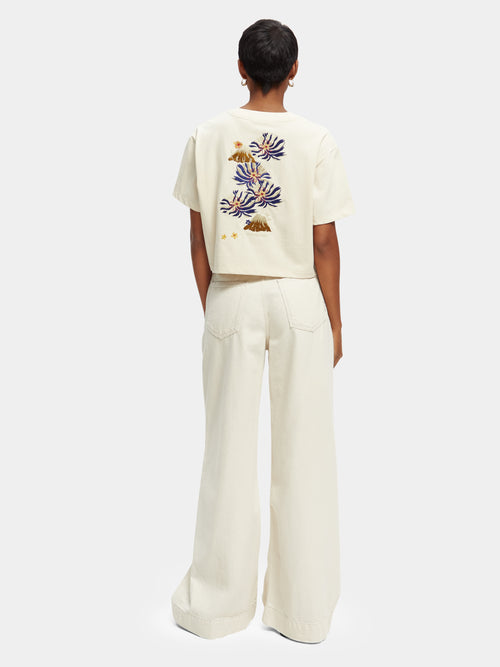 Loose fit cropped embroidered T-shirt - Scotch & Soda AU
