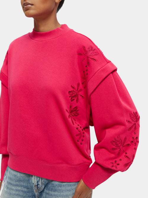 Embroidered oversized puff sleeve sweatshirt - Scotch & Soda AU