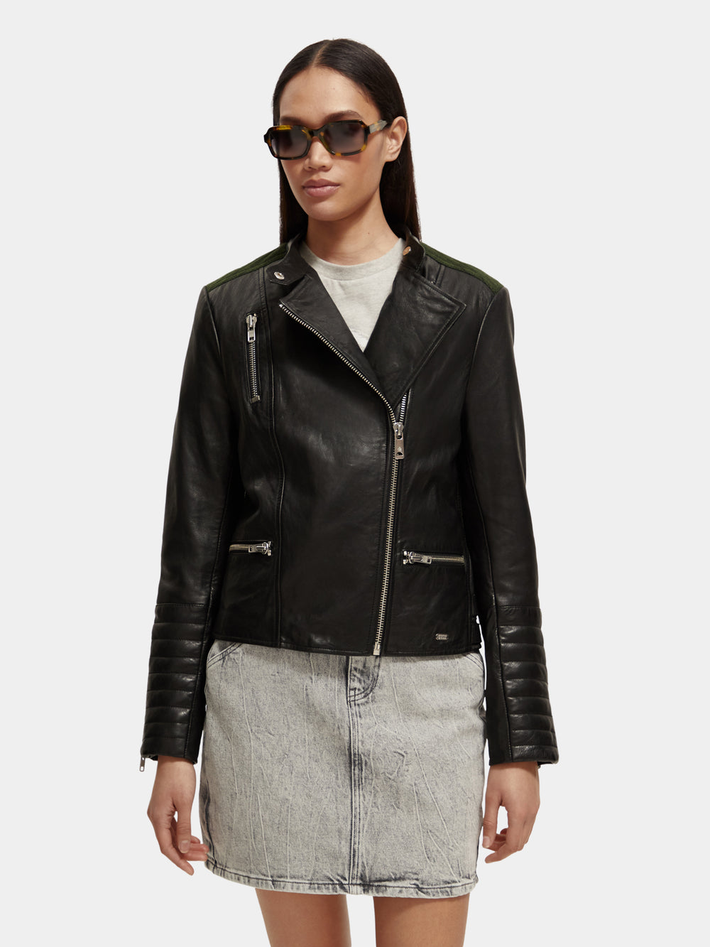 Asymmetric leather biker jacket - Scotch & Soda AU