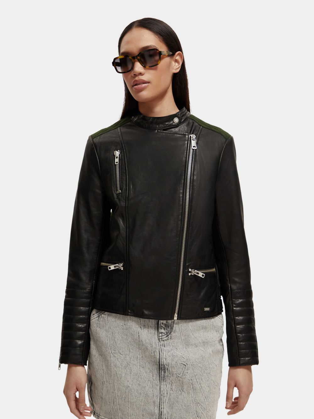 Asymmetric leather biker jacket - Scotch & Soda AU