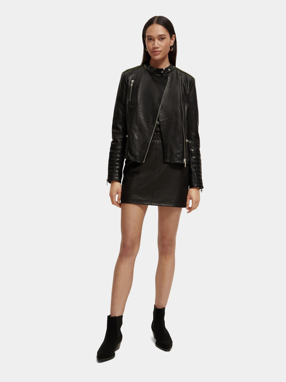 Asymmetric leather biker jacket - Scotch & Soda AU