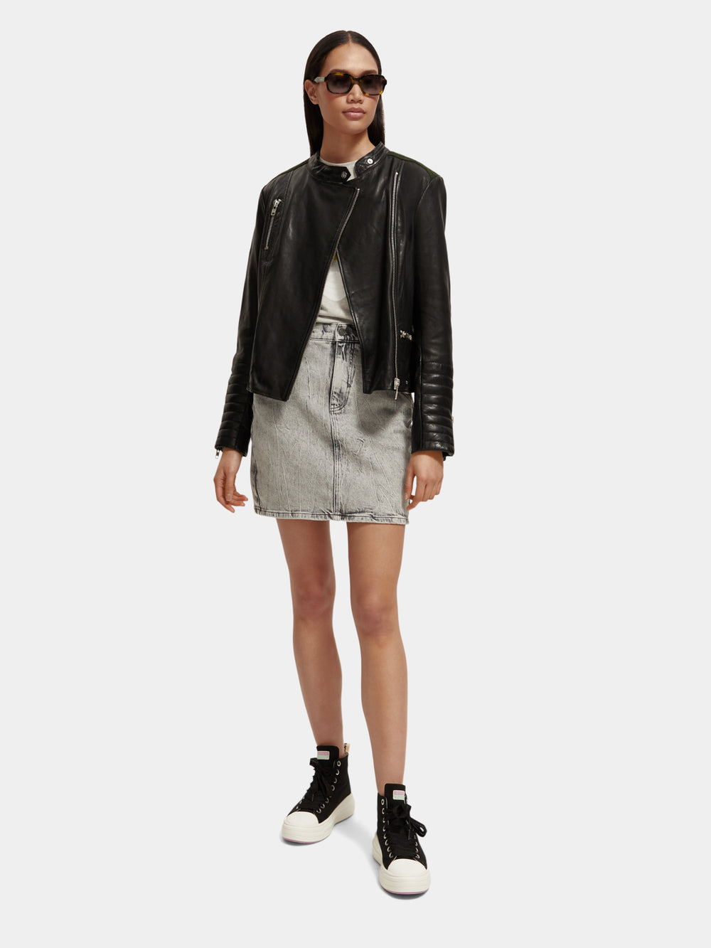 Asymmetric leather biker jacket - Scotch & Soda AU