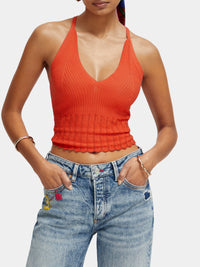 V-neck pointelle tank top