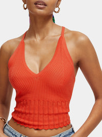 V-neck pointelle tank top
