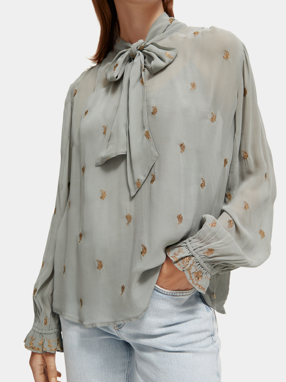 Embroidered neck-tie blouse - Scotch & Soda AU