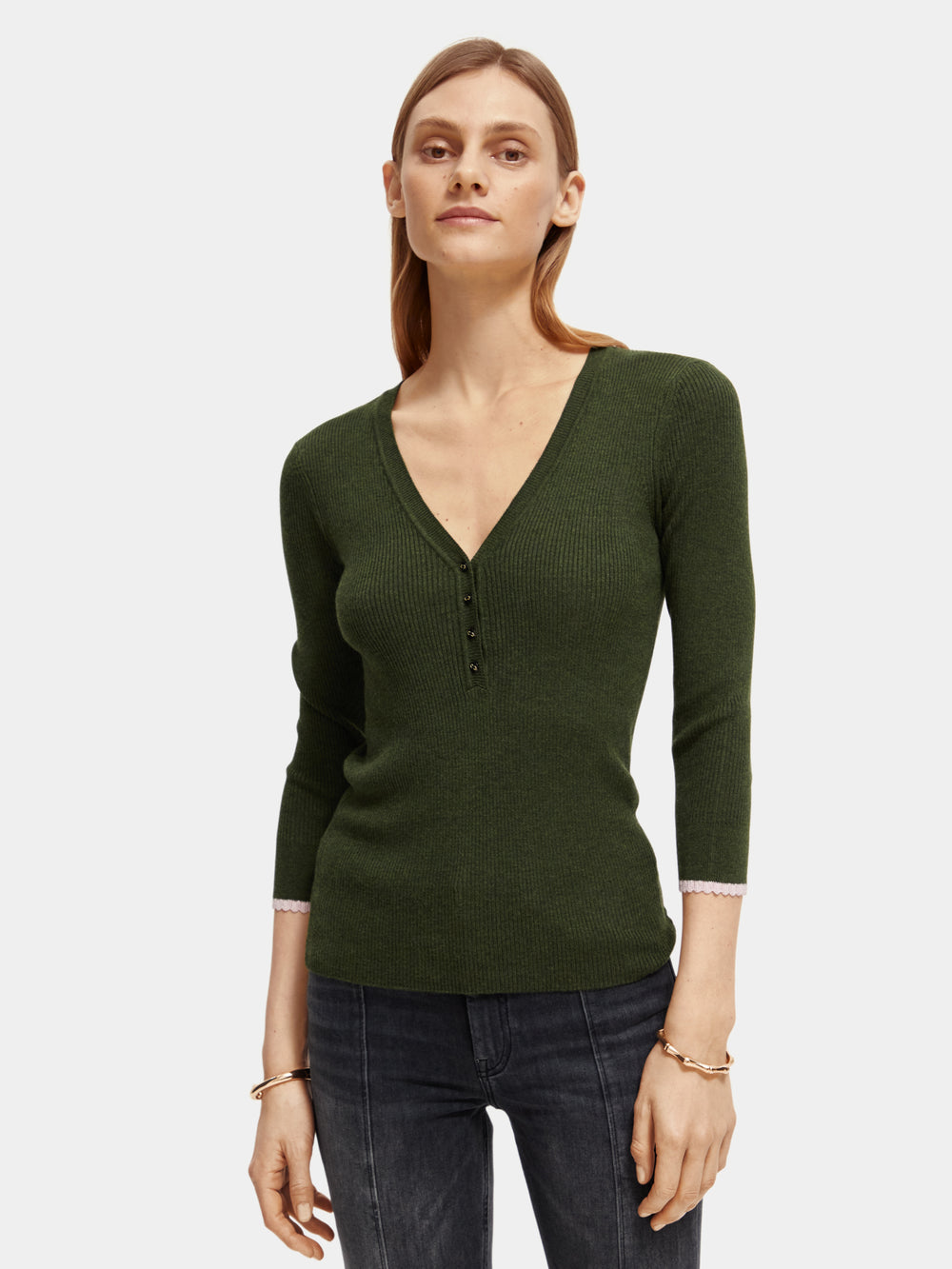 V-neck 3/4-sleeved sweater - Scotch & Soda AU
