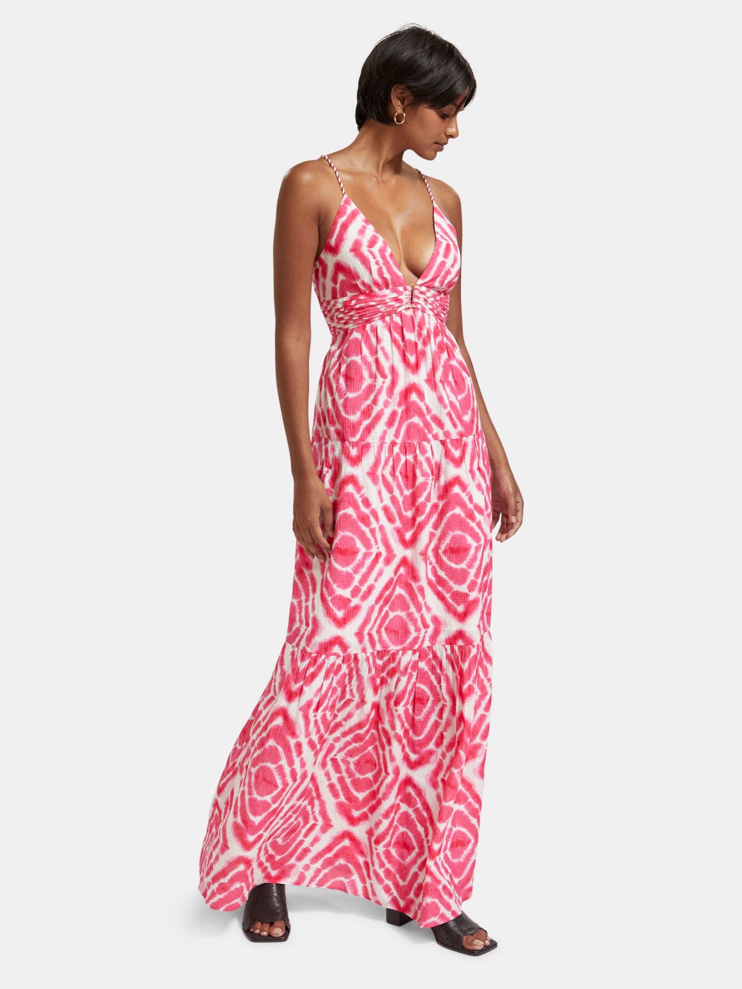 V-neck tie-dyed maxi strap dress - Scotch & Soda AU