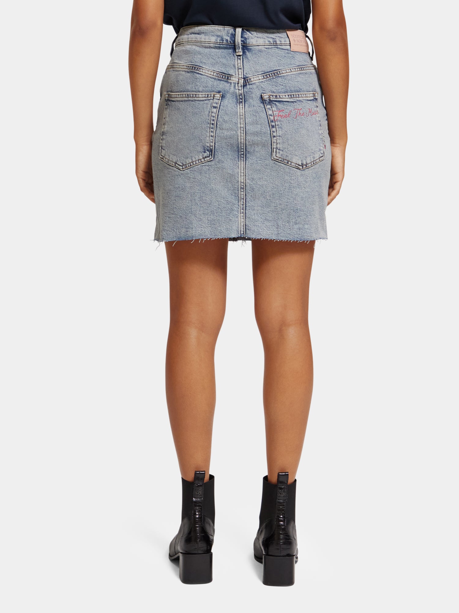 Embroidered denim mini skirt hotsell