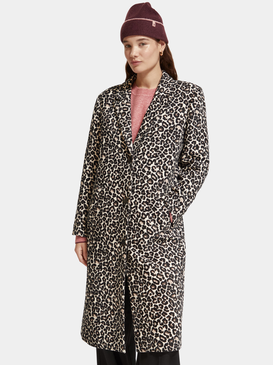 Leopard single-breasted coat - Scotch & Soda AU