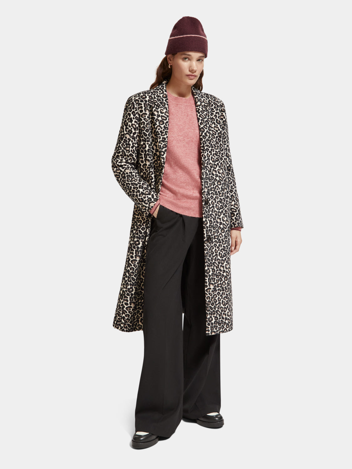 Leopard single-breasted coat - Scotch & Soda AU