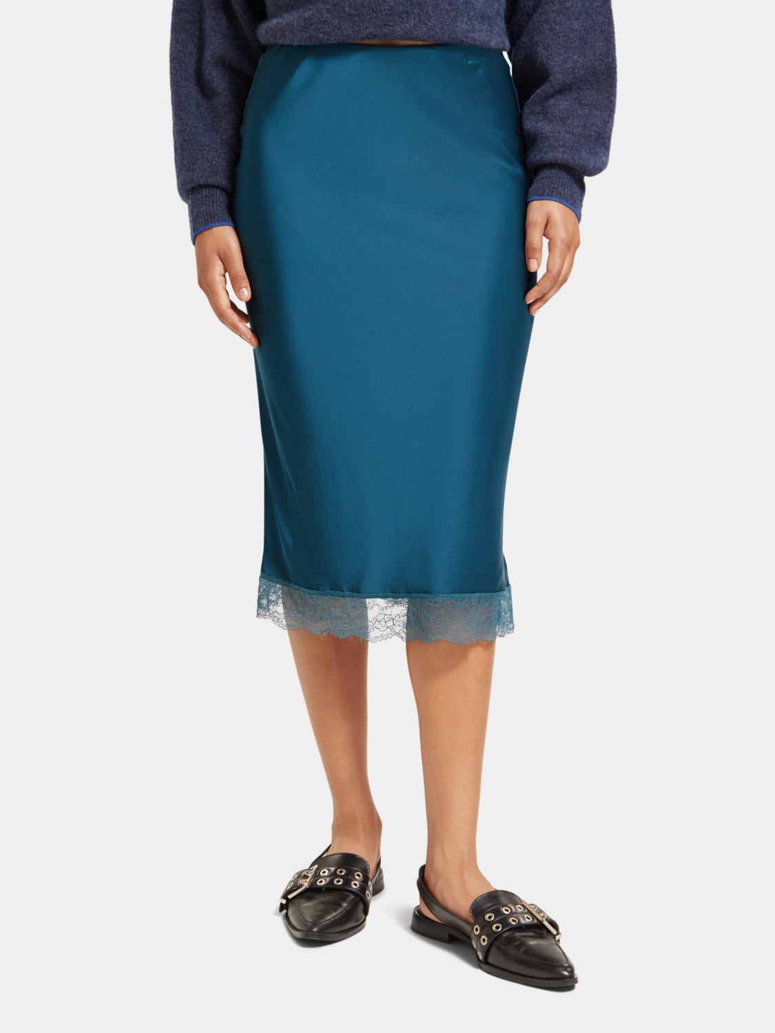 Satin midi skirt with lace detail - Scotch & Soda AU