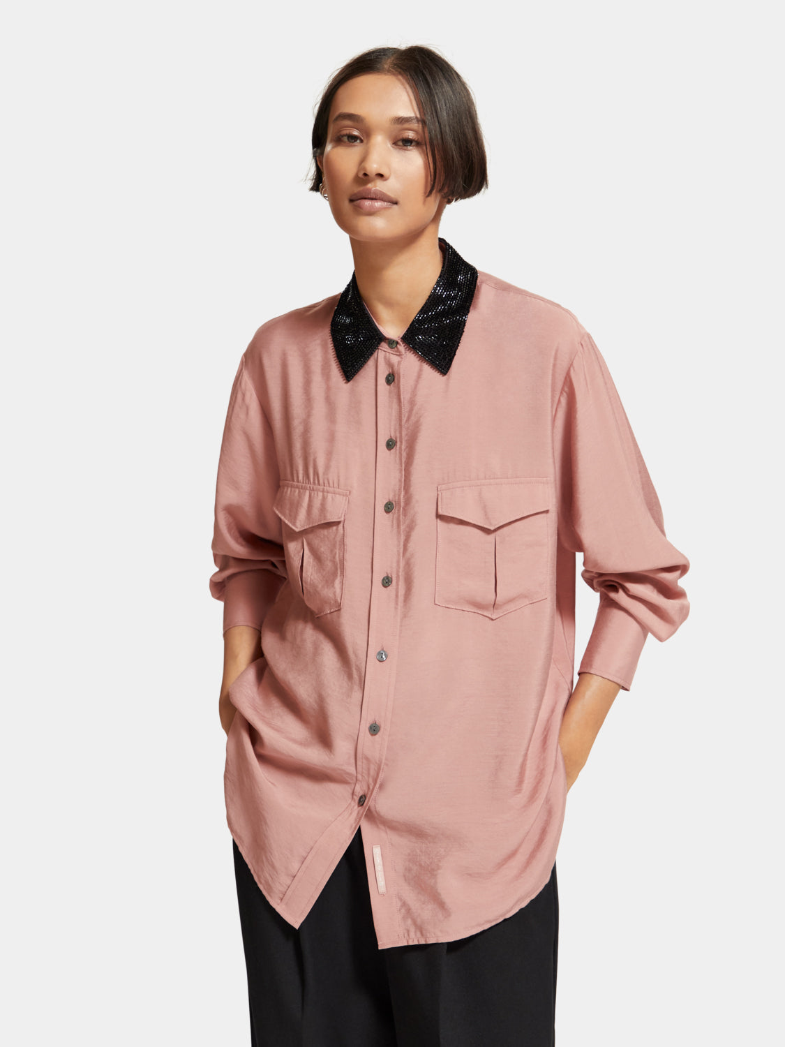 Relaxed-fit shirt with beaded collar - Scotch & Soda AU