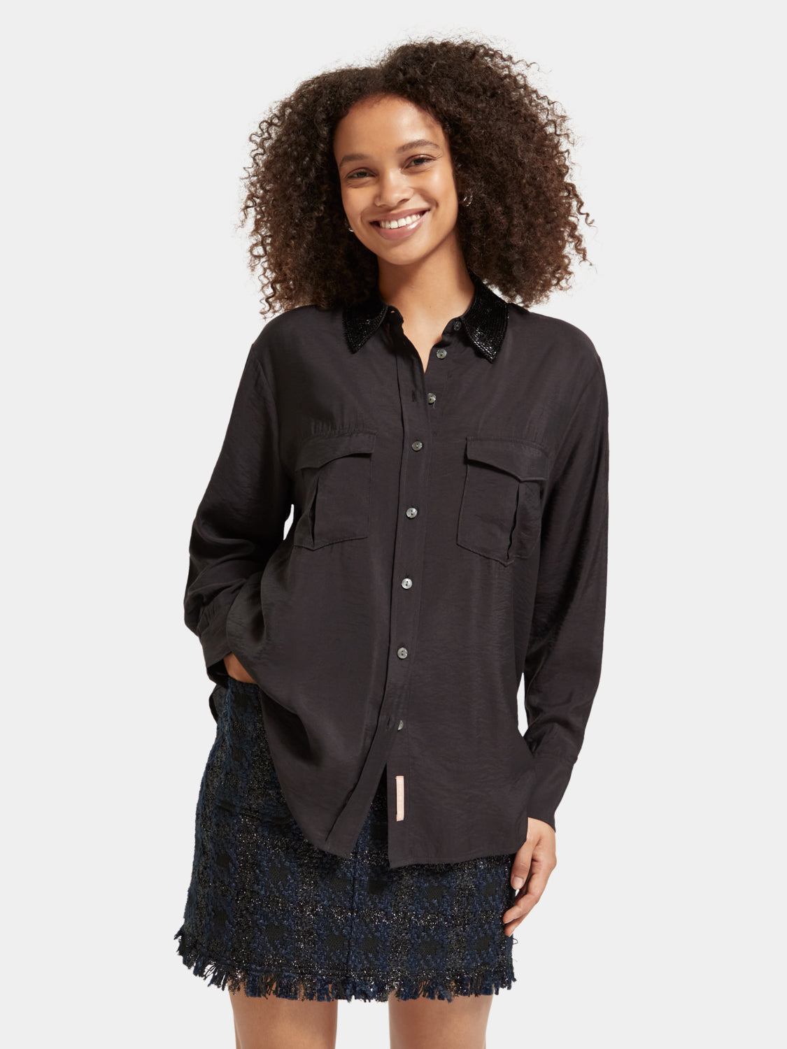 Relaxed-fit shirt with beaded collar - Scotch & Soda AU