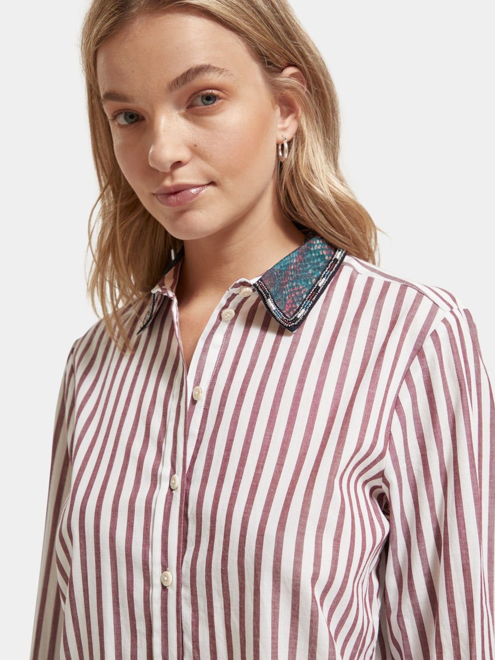 Regular-fit striped shirt with beaded collar - Scotch & Soda AU