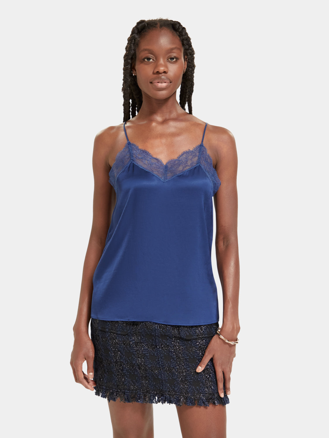 Blue lace tank top best sale