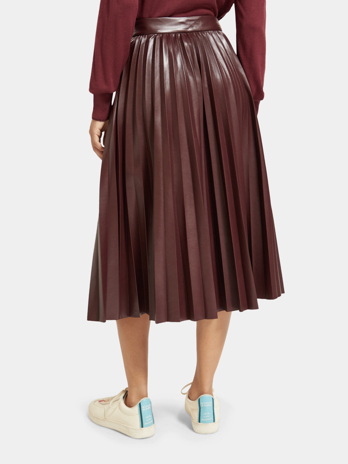 Faux leather midi skirt pleated best sale