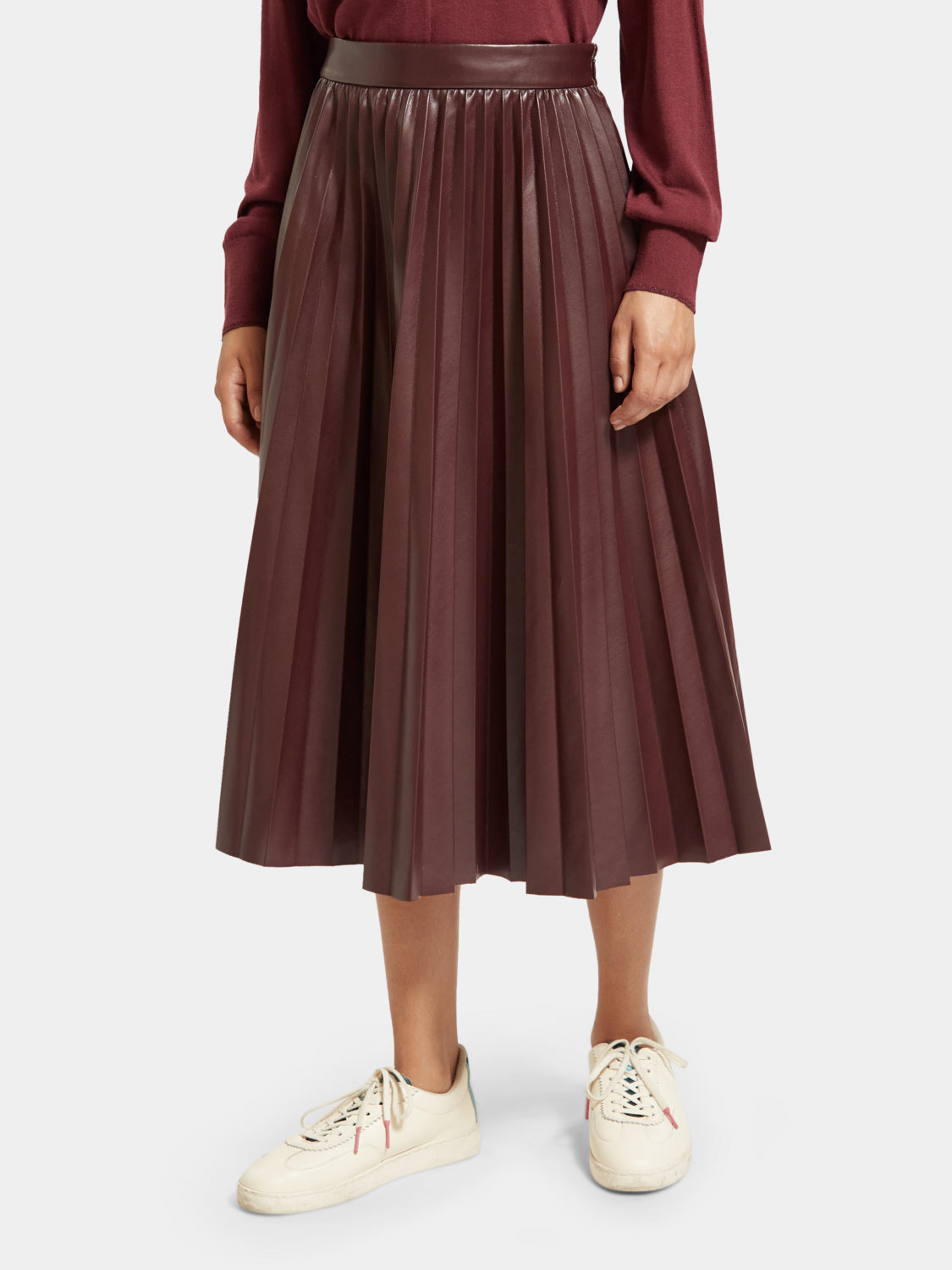 Faux leather pleated high rise midi skirt Scotch Soda AU