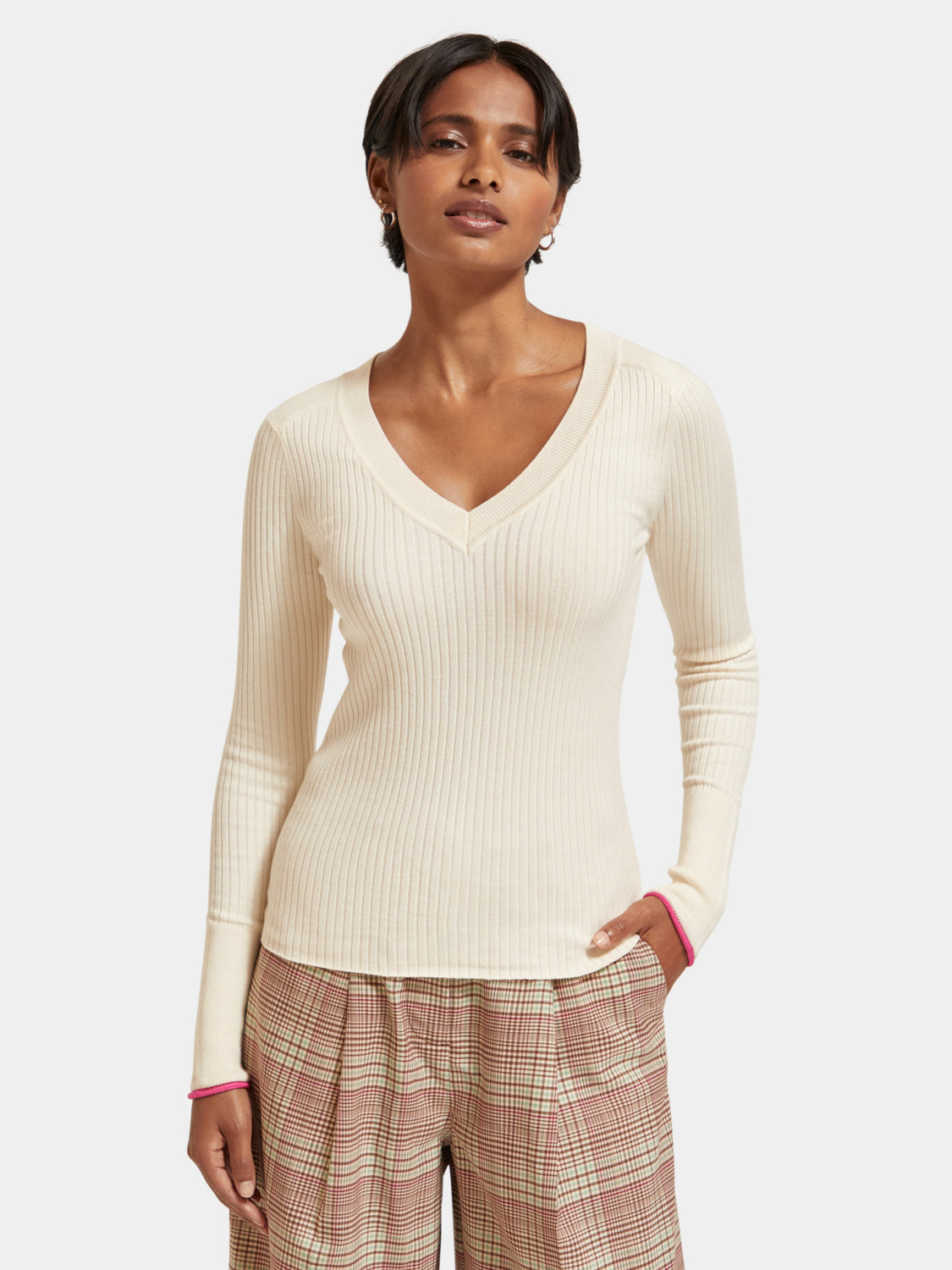 Skinny rib v-neck sweater - Scotch & Soda AU