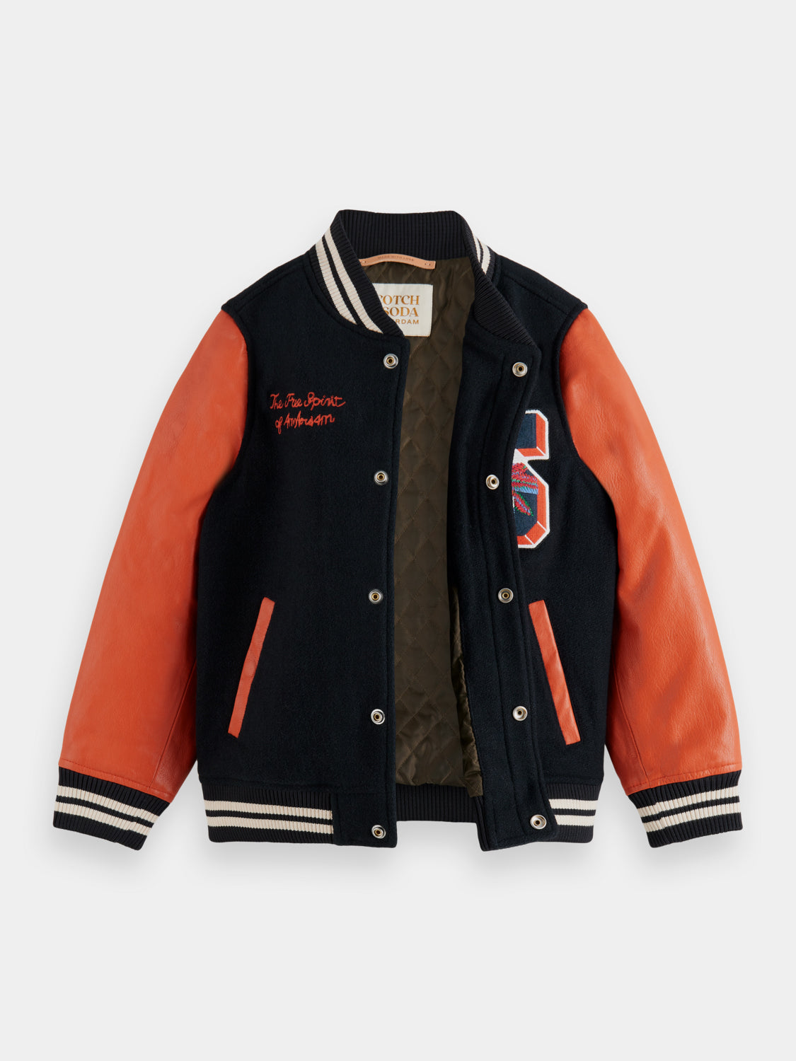 Kids - Wool college jacket with leather sleeves - Scotch & Soda AU