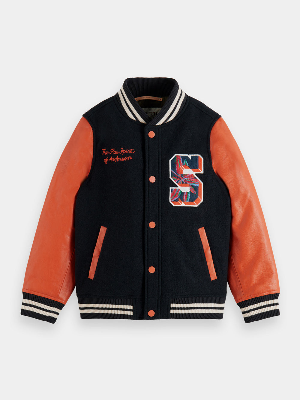 Kids - Wool college jacket with leather sleeves - Scotch & Soda AU