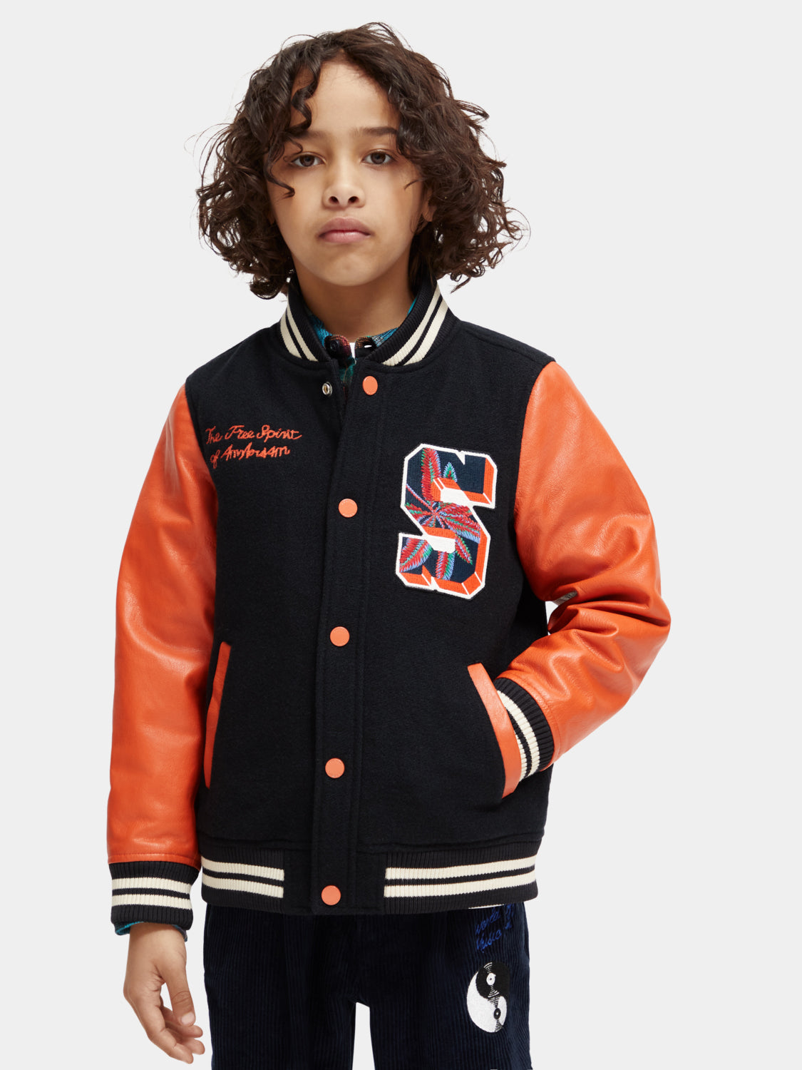 Kids - Wool college jacket with leather sleeves - Scotch & Soda AU