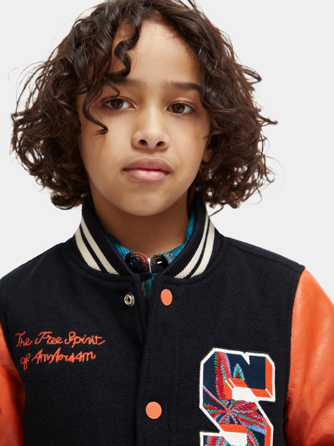 Kids - Wool college jacket with leather sleeves - Scotch & Soda AU