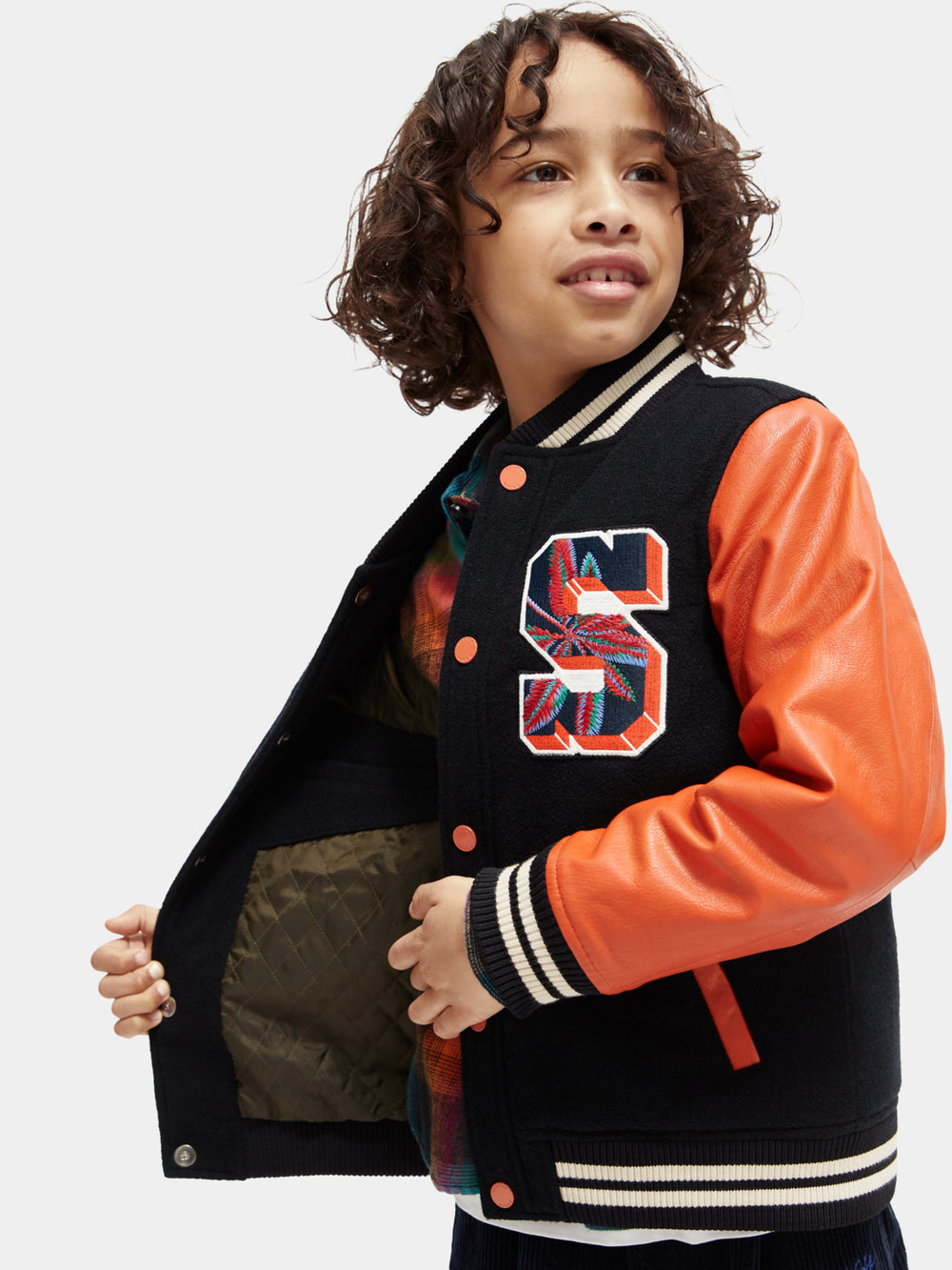 Kids - Wool college jacket with leather sleeves - Scotch & Soda AU