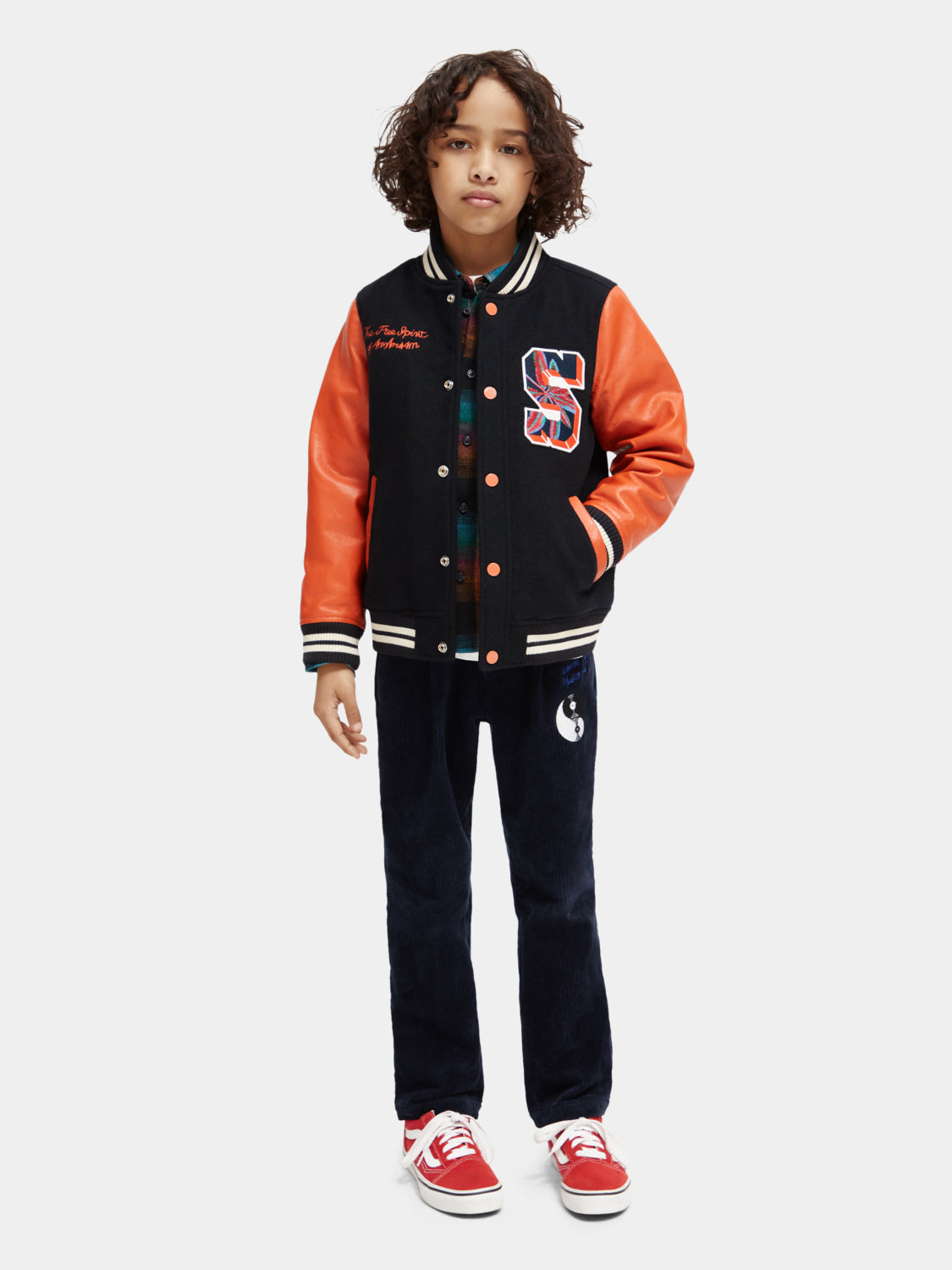 Kids - Wool college jacket with leather sleeves - Scotch & Soda AU