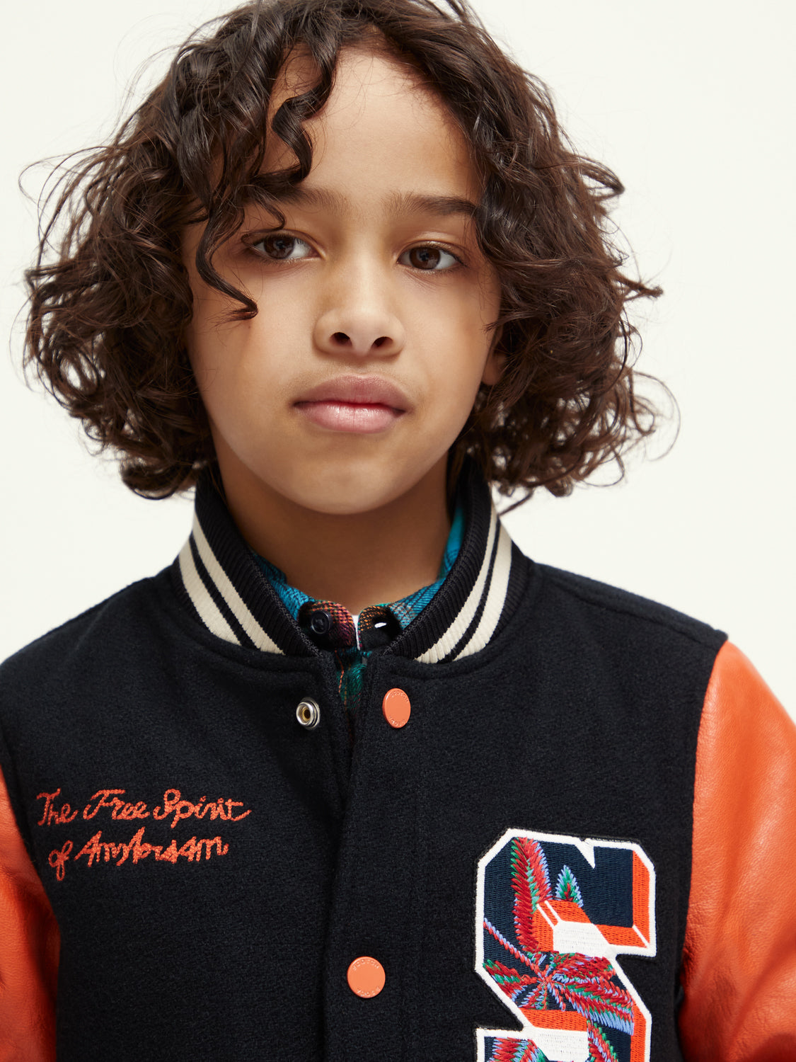 Kids - Wool college jacket with leather sleeves - Scotch & Soda AU