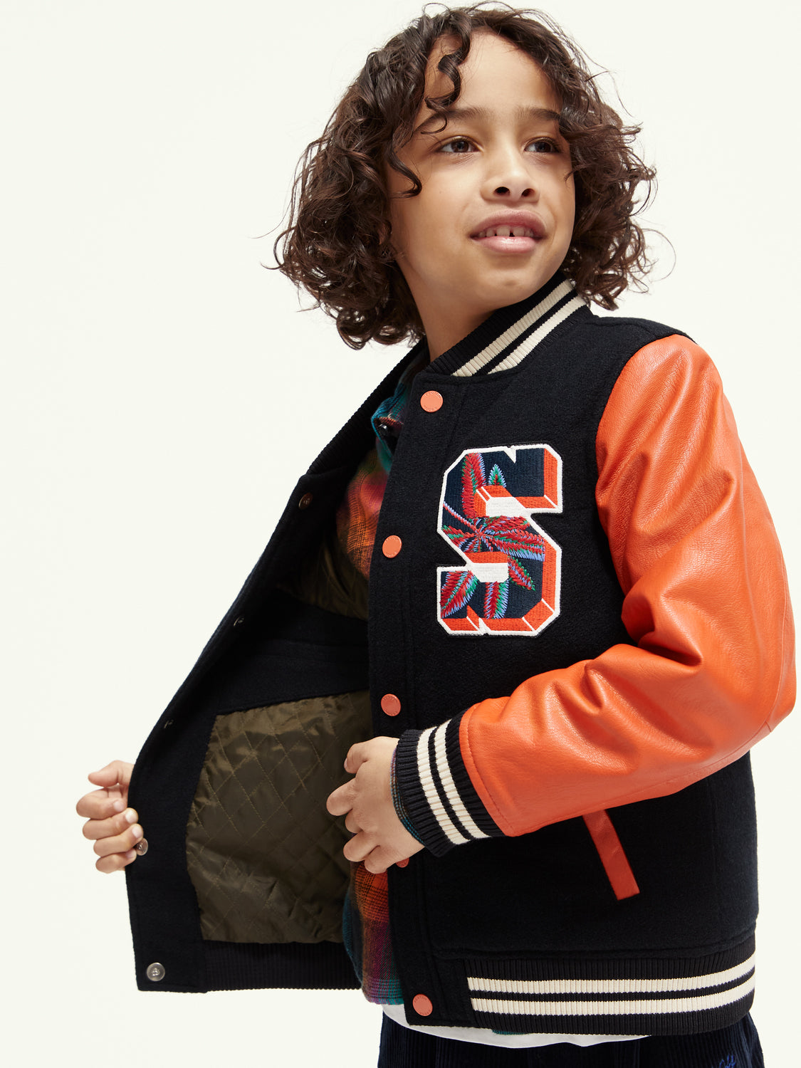 Kids - Wool college jacket with leather sleeves - Scotch & Soda AU