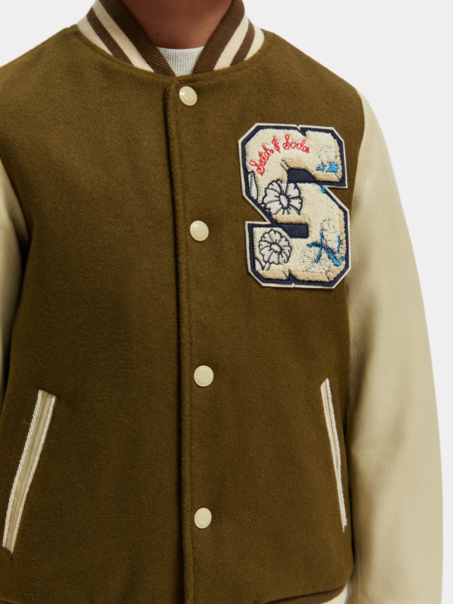Wool-blended leather-sleeved varsity jacket | Scotch & Soda AU