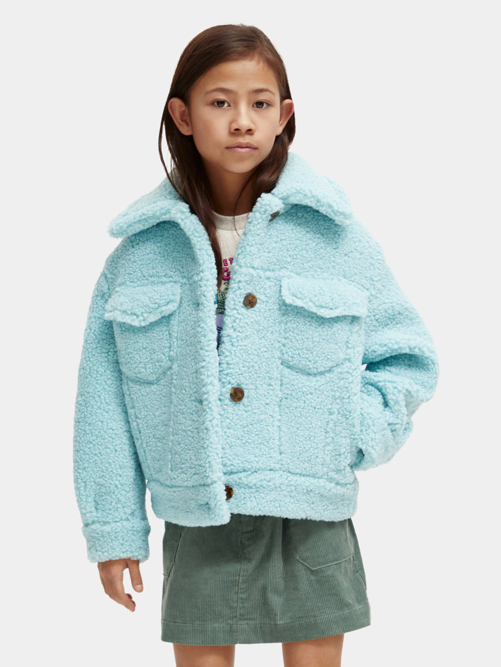 Kids - Boxy-fit bonded teddy trucker jacket - Scotch & Soda AU