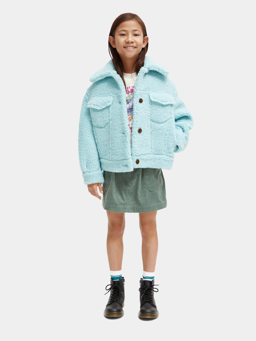 Kids - Boxy-fit bonded teddy trucker jacket - Scotch & Soda AU