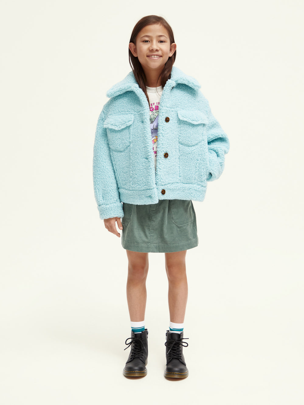 Kids - Boxy-fit bonded teddy trucker jacket - Scotch & Soda AU