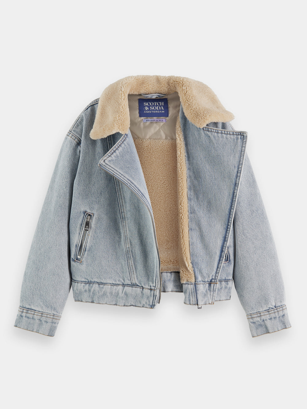 Kids - Teddy lined denim biker jacket - Scotch & Soda AU