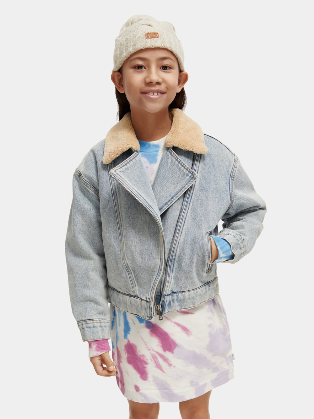 Kids - Teddy lined denim biker jacket - Scotch & Soda AU