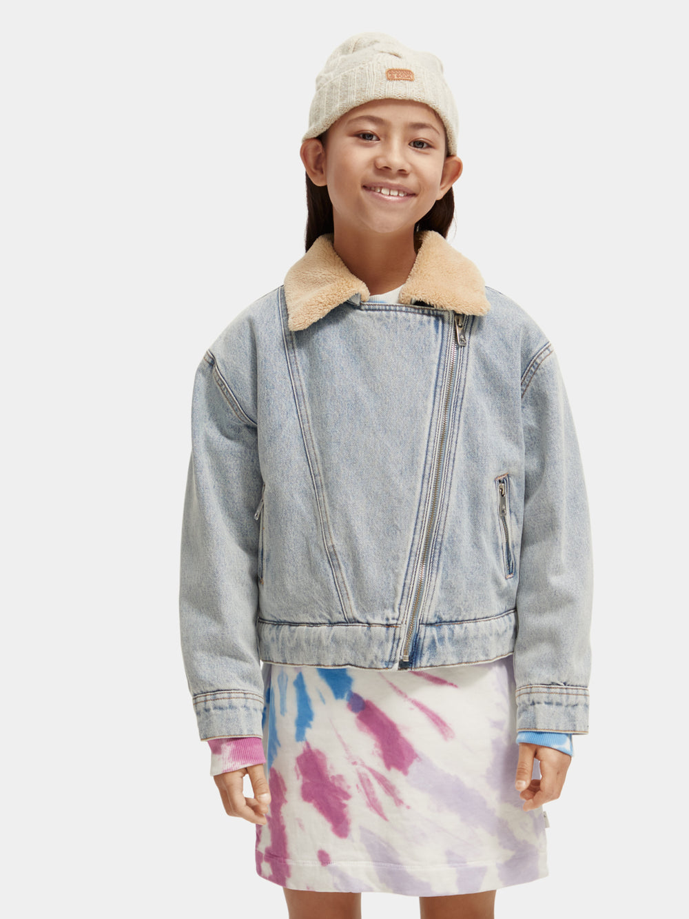 Kids - Teddy lined denim biker jacket - Scotch & Soda AU