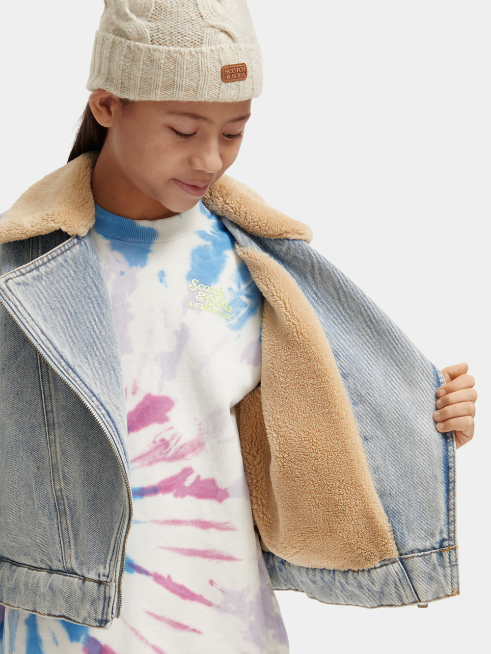 Kids - Teddy lined denim biker jacket - Scotch & Soda AU