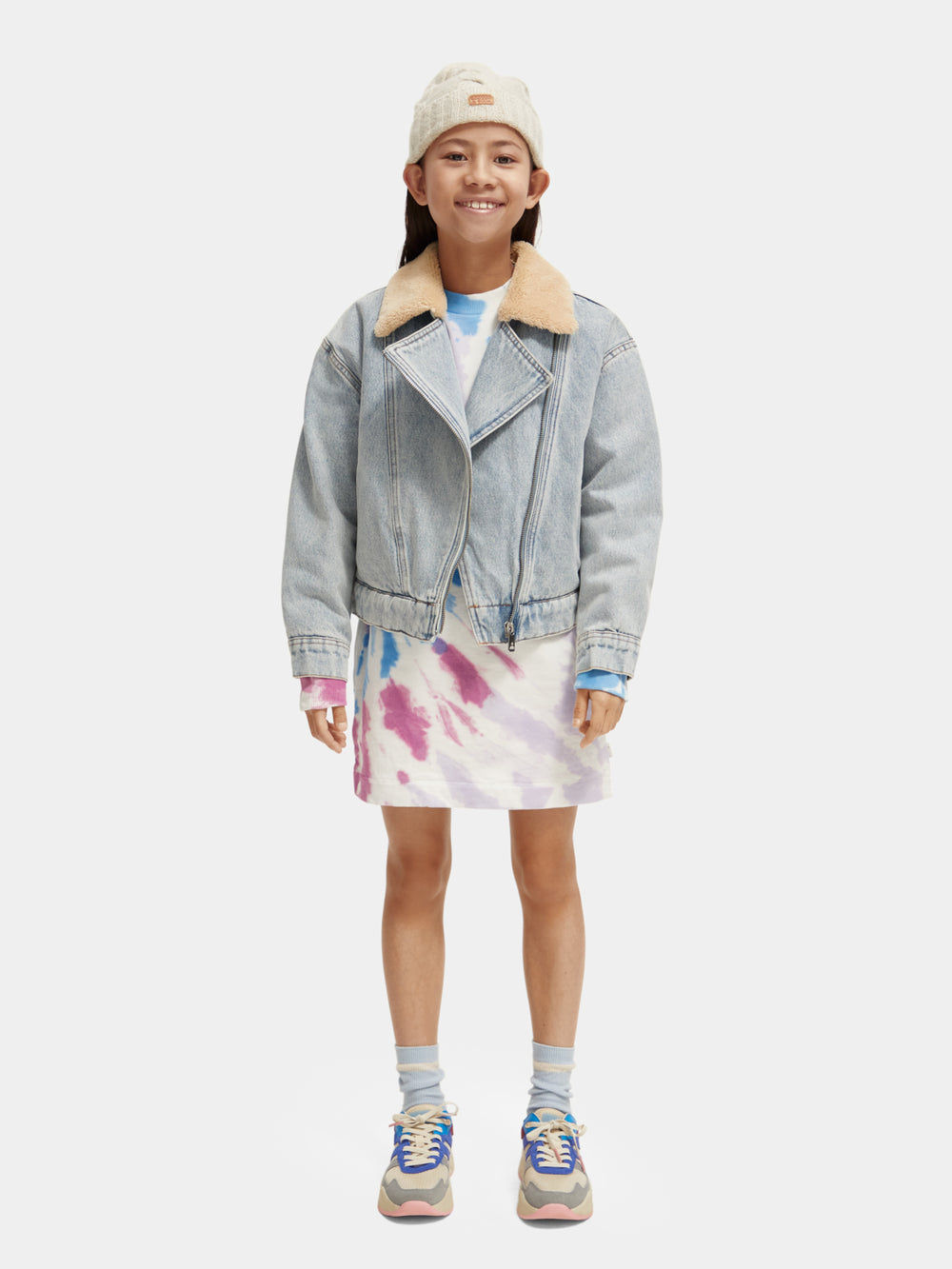 Kids - Teddy lined denim biker jacket - Scotch & Soda AU