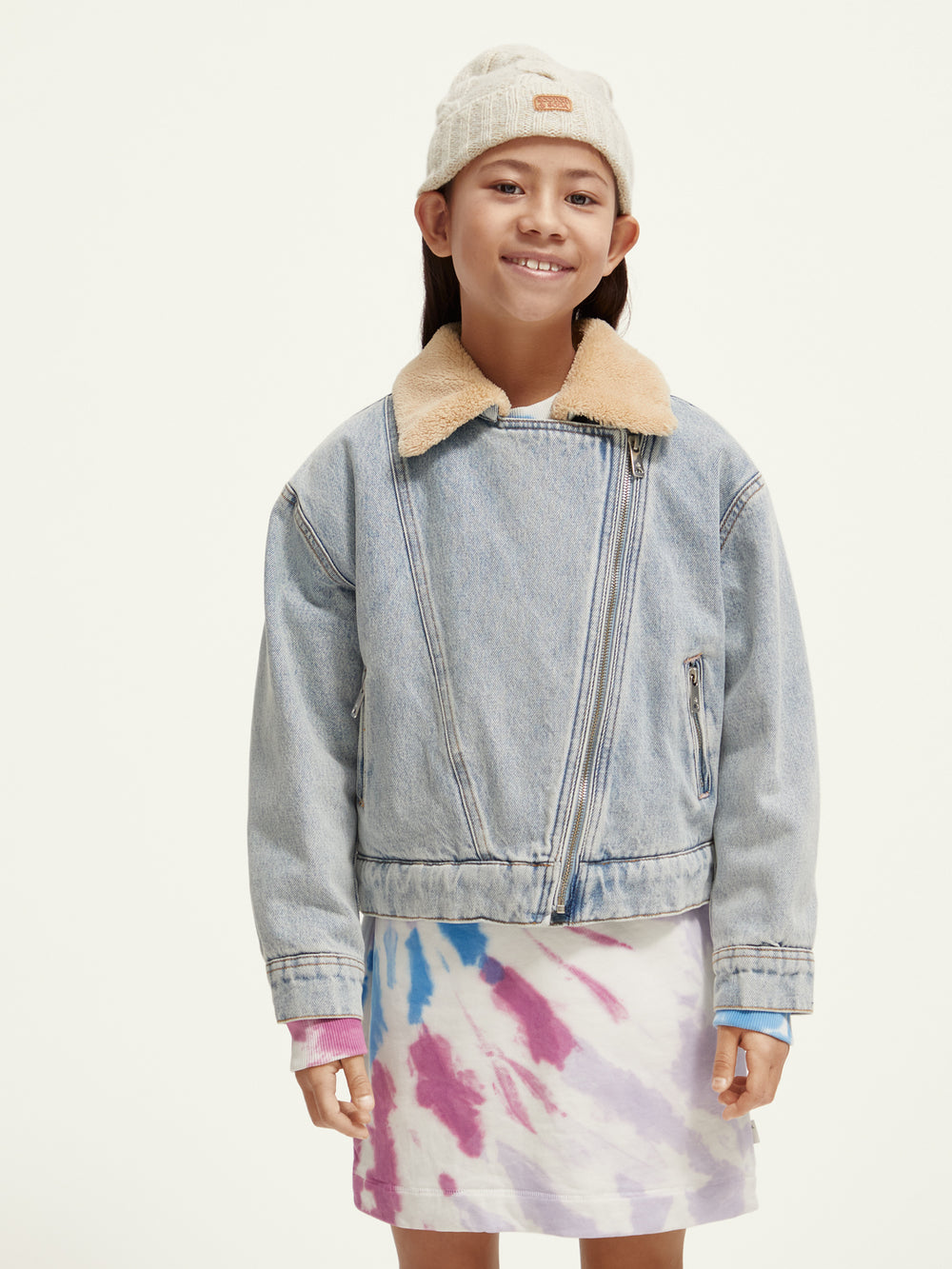 Kids - Teddy lined denim biker jacket - Scotch & Soda AU