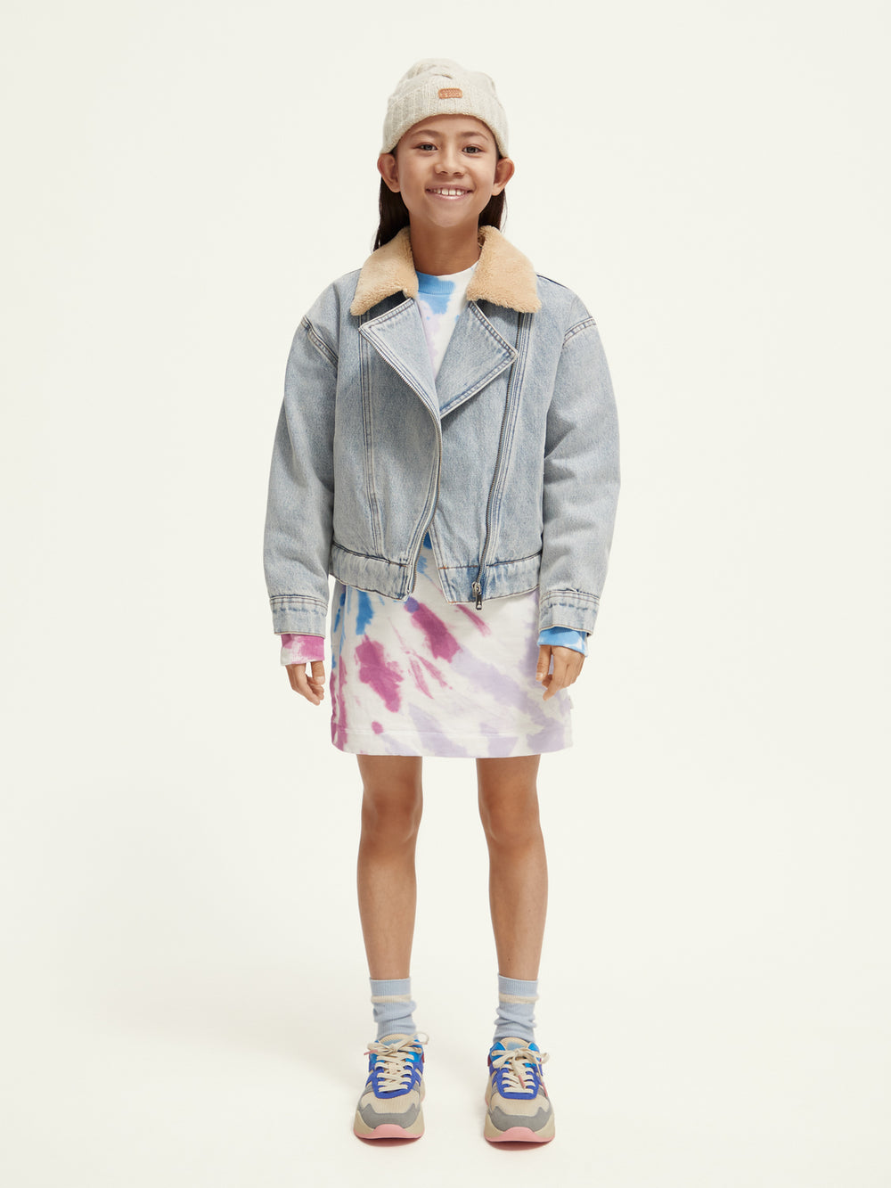 Kids - Teddy lined denim biker jacket - Scotch & Soda AU