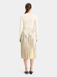 Pleated shiny midi skirt