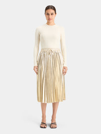 Pleated shiny midi skirt