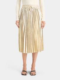 Pleated shiny midi skirt